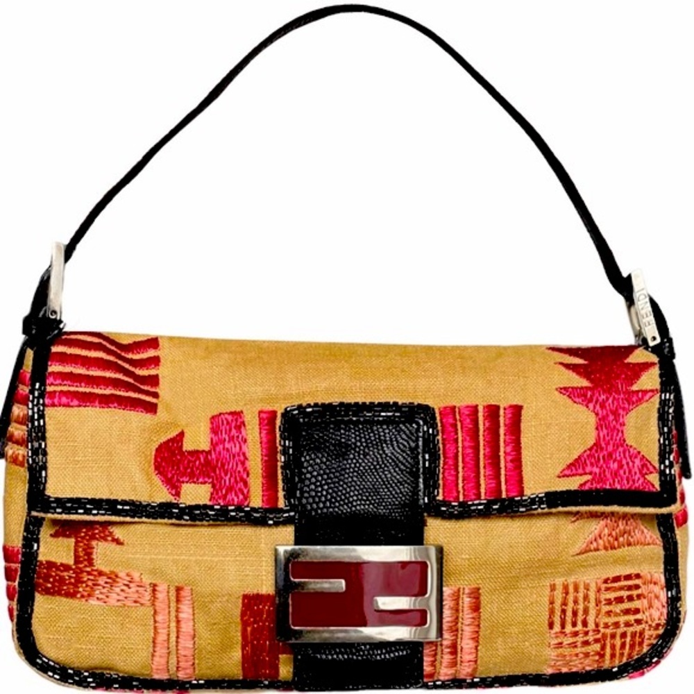 Fendi Tan and Red Patterned Bag